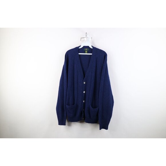 Vintage 90s Streetwear Mens Large Blank Lambswool Ribbed Knit Cardigan Sweater